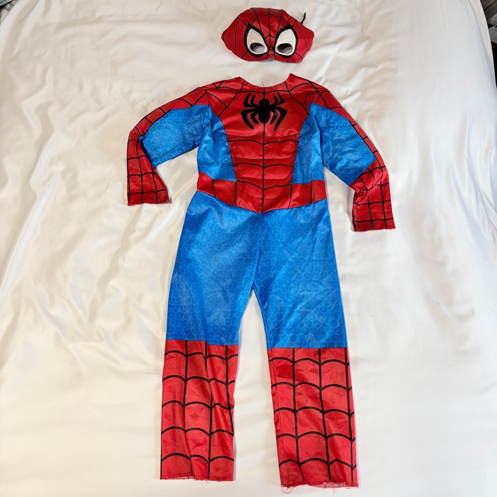Marvel SpiderMan Muscle Chest Costume Kids Jumpsuit with Mask Red Blue Superhero